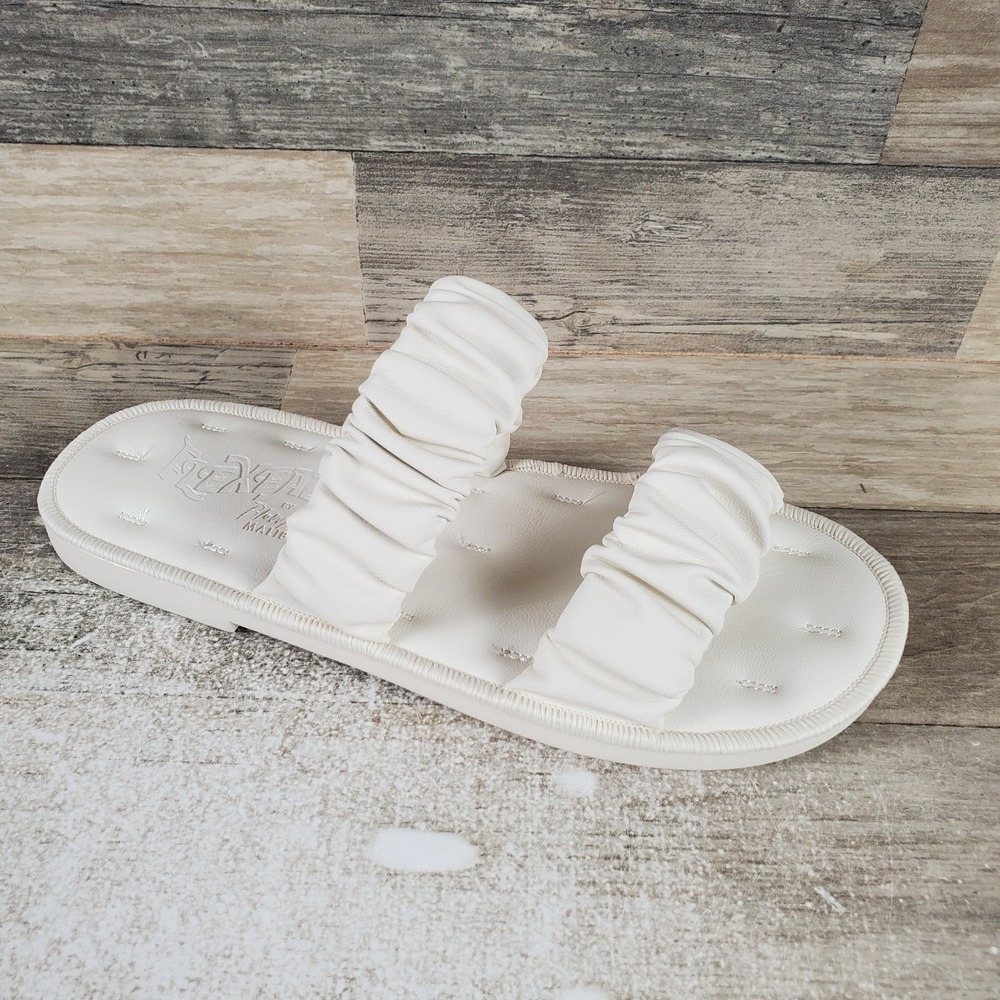 Blowfish Malibu Noodle Womens Slide Sandals Sz 8.5 Bone Heart Leather Slip-On